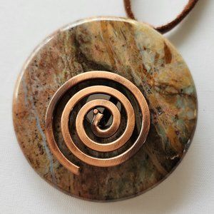 Donut Rhodonite with Copper Spiral Pendant